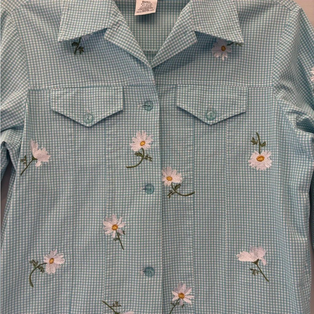 The Quacker Factory Vintage 90’s Daisy Embroidered Checkered Jacket Size Small - Picture 2 of 5